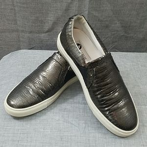 Lanvin pewter / metallic slip-on sneakers, sz 37